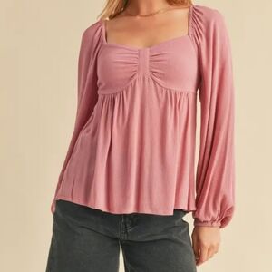 Silvana Ruched Sweetheart Peasant Blouse Maroon/Pink NWT AEMI+CO S,M,L